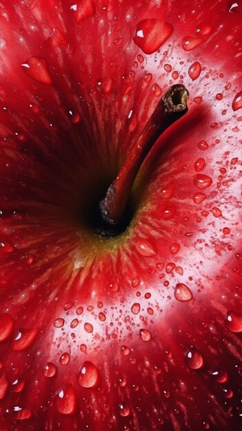 Fresh red apple with water drops