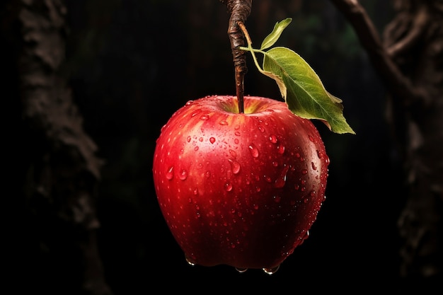 Fresh red apple with water drops