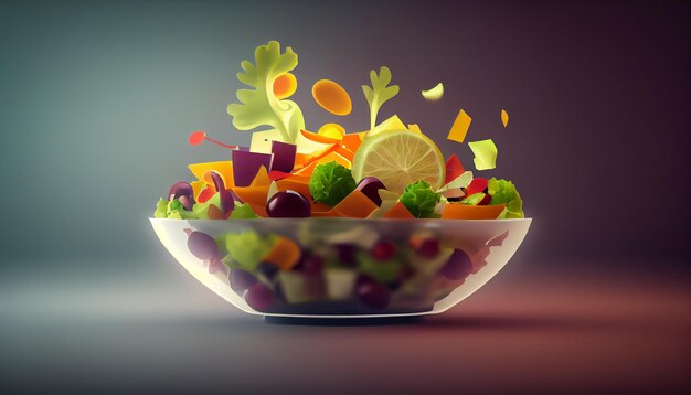 Fresh salad bowl with multi colored fruits and vegetables generative AI