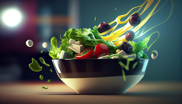 Fresh salad in a wooden bowl for lunch generative AI
