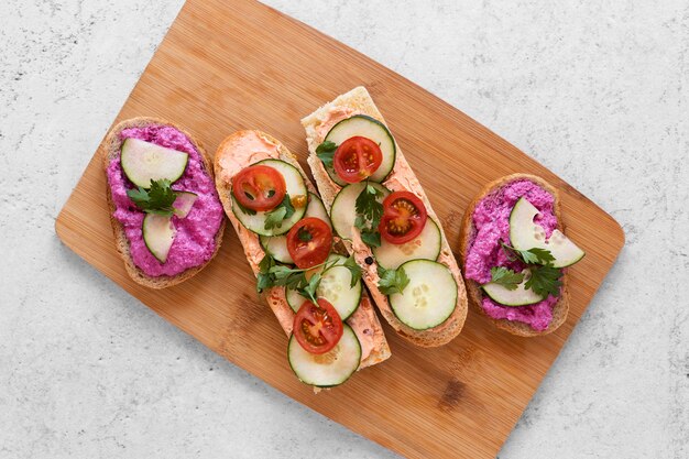 Fresh sandwiches assortment on cement background