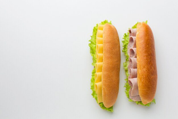 Fresh sandwiches with copy space