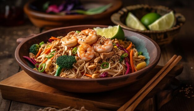 Fresh seafood meal with prawns and vegetables generated by AI