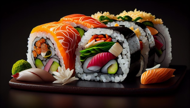 Foto gratuita piatto di pesce fresco con sashimi e maki sushi ai generativo