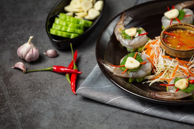 Fresh shrimp soaked in fish sauce, Thai food.