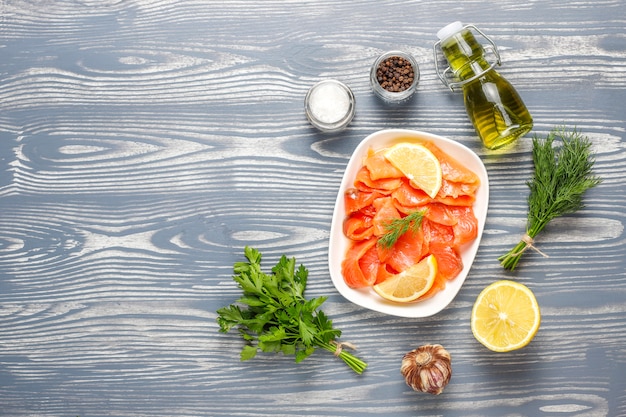 Fresh smoked salmon slices.