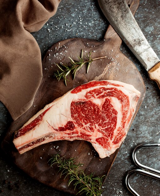 Fresh steak piece with knife on the table