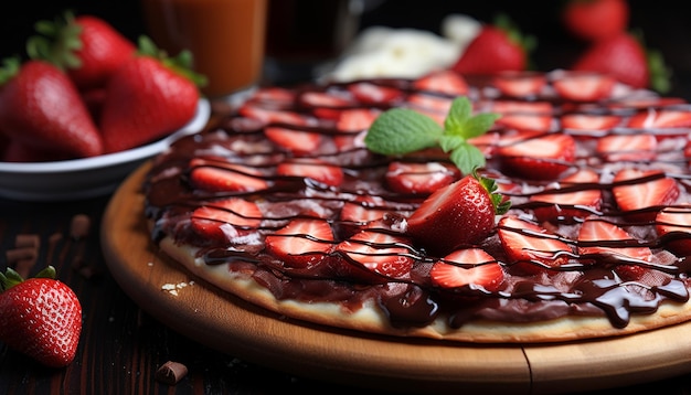 Free photo fresh strawberry dessert on wooden table homemade indulgence generated by ai