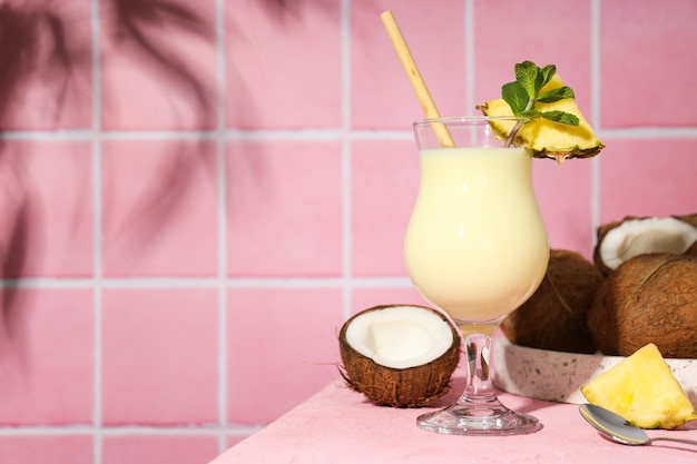 Free photo fresh summer cocktail pina colada fresh summer drink concept