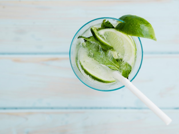 Fresh summer cocktail with lime, mint and ice