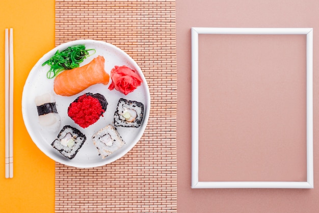 Fresh sushi and frame