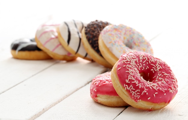 Fresh tasty donuts with glaze