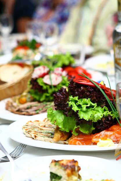 Fresh and tasty food on table