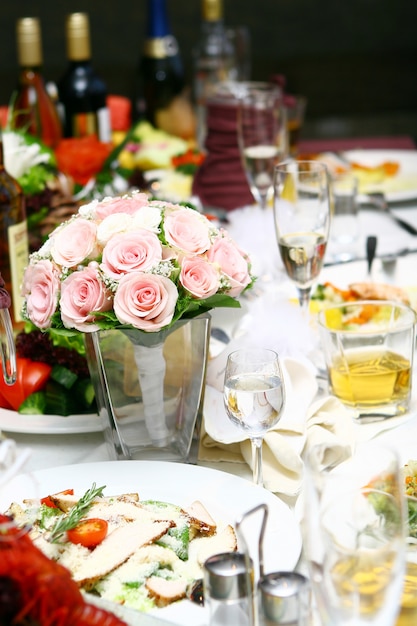 Fresh and tasty food on table