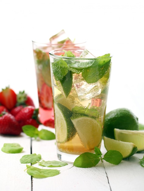 Fresh tasty strawberry and mint mojito 