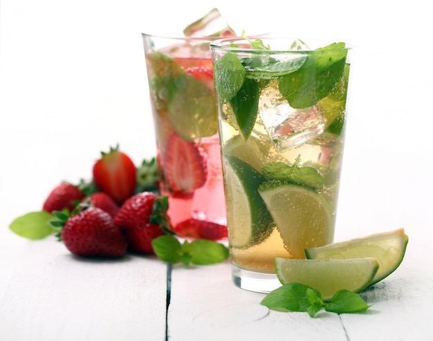 Fresh tasty strawberry and mint mojito 