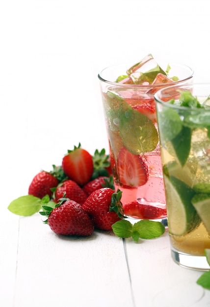 Fresh tasty strawberry and mint mojito