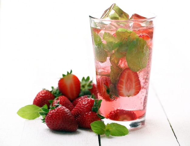 Fresh tasty strawberry and mint mojito