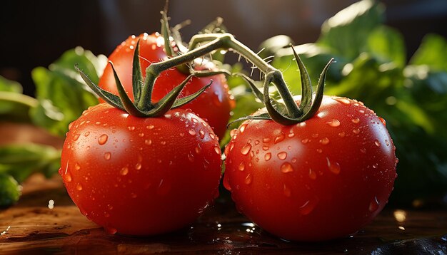 Fresh tomato healthy vegetable organic food wet leaf ripe drop generated by artificial intelligence