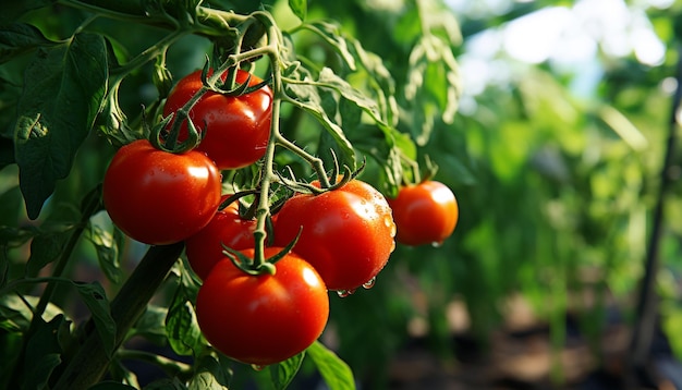 AI에 의해 생성된 친환경 식품을 건강하게 먹는 신선한 토마토 채소 성장
