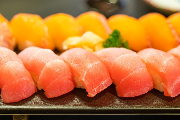 Fresh tuna raw sushi on plate - japanese food style