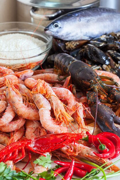 Fresh uncooked sea food specialties