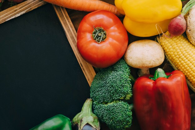 Fresh vegetable decoration with slate