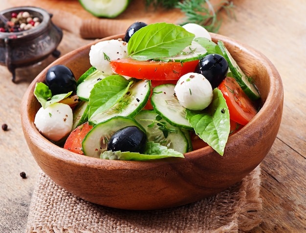 Fresh vegetable greek salad, close up