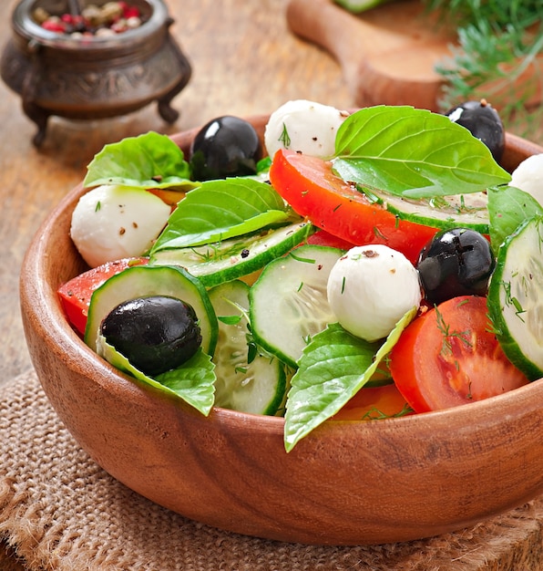 Fresh vegetable greek salad, close up