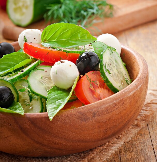 Fresh vegetable greek salad, close up