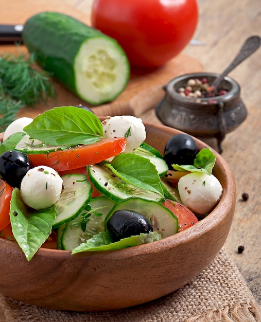 Fresh vegetable greek salad, close up