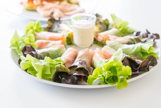 Fresh vegetable noodle spring roll, diet food, clean food, salad