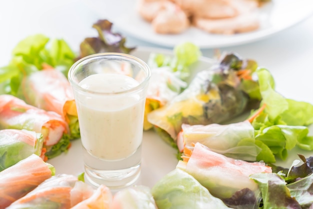 Fresh vegetable noodle spring roll, diet food, clean food, salad