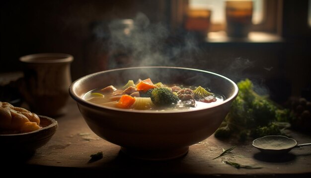 Fresh vegetable soup healthy meal for lunch generated by AI