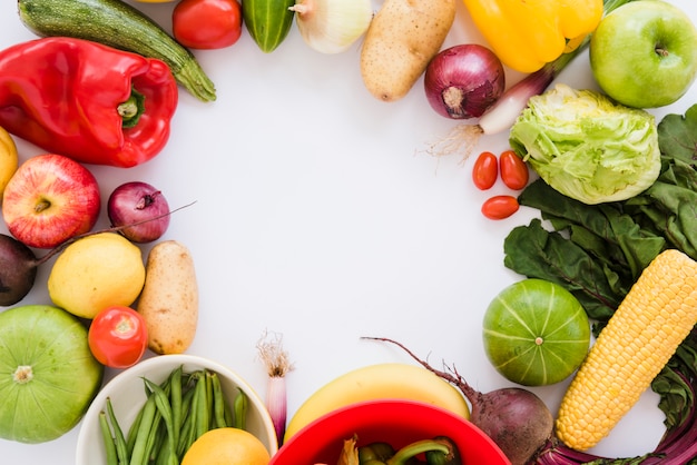 Fresh vegetables isolated on white backdrop with space for writing the text