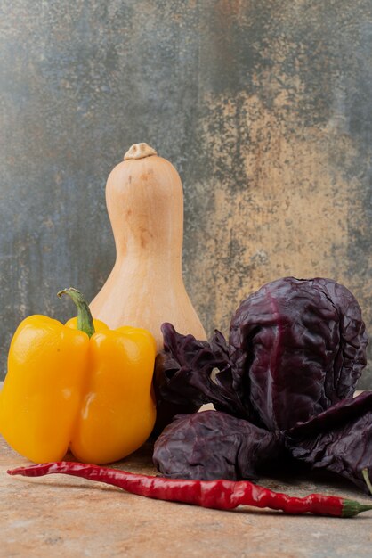 Fresh vegetables on marble.