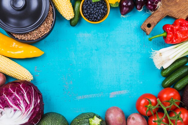 Fresh vegetables and pot