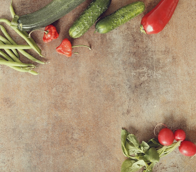 Fresh vegetables on rusty table