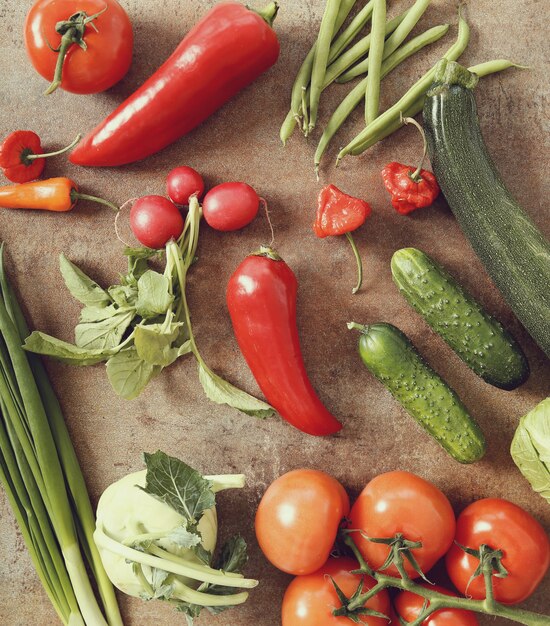 Fresh vegetables on rusty table