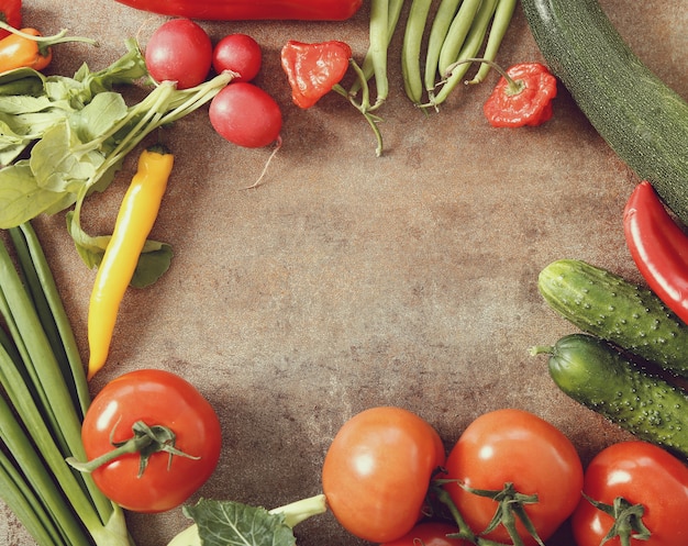 Fresh vegetables on rusty table