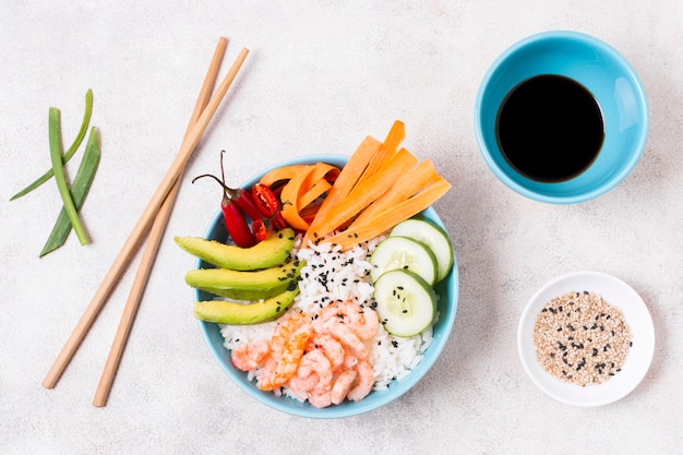 Fresh vegetables and salmon for sushi