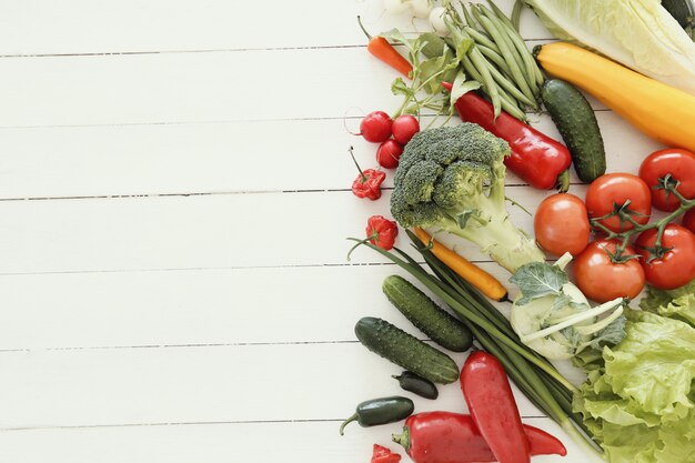 Fresh vegetables on wooden table