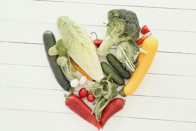 Fresh vegetables on wooden table