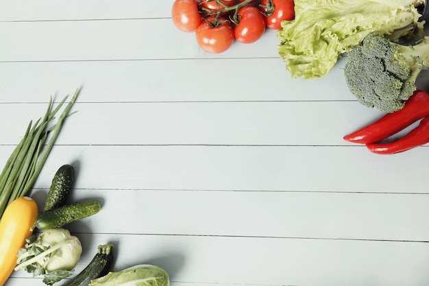 Fresh vegetables on wooden table