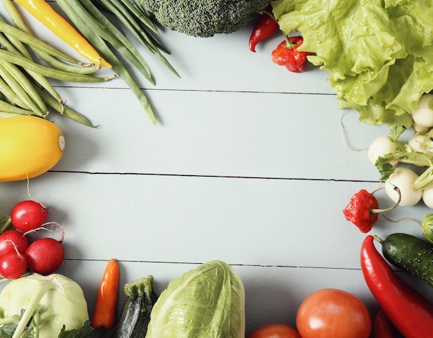 Fresh vegetables on wooden table