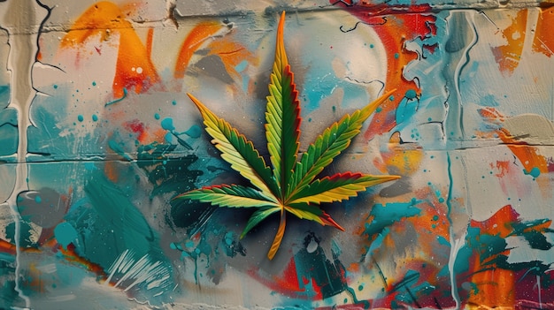 Fresh and vibrant green marijuana leaves on varied background