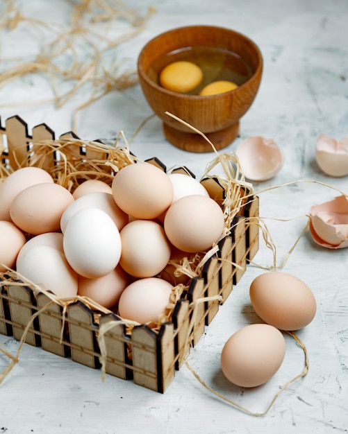 Fresh  village eggs on the table
