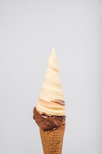 Fresh waffle cone of chocolate ice cream