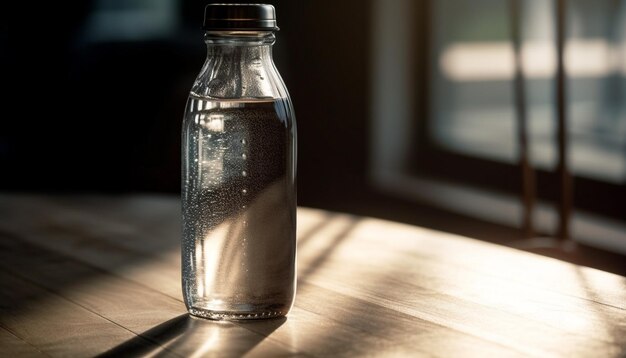 AI によって生成された透明なガラス瓶に真水が注がれる