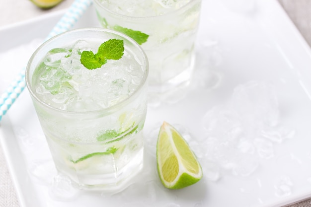 Fresh water with mint and lemon